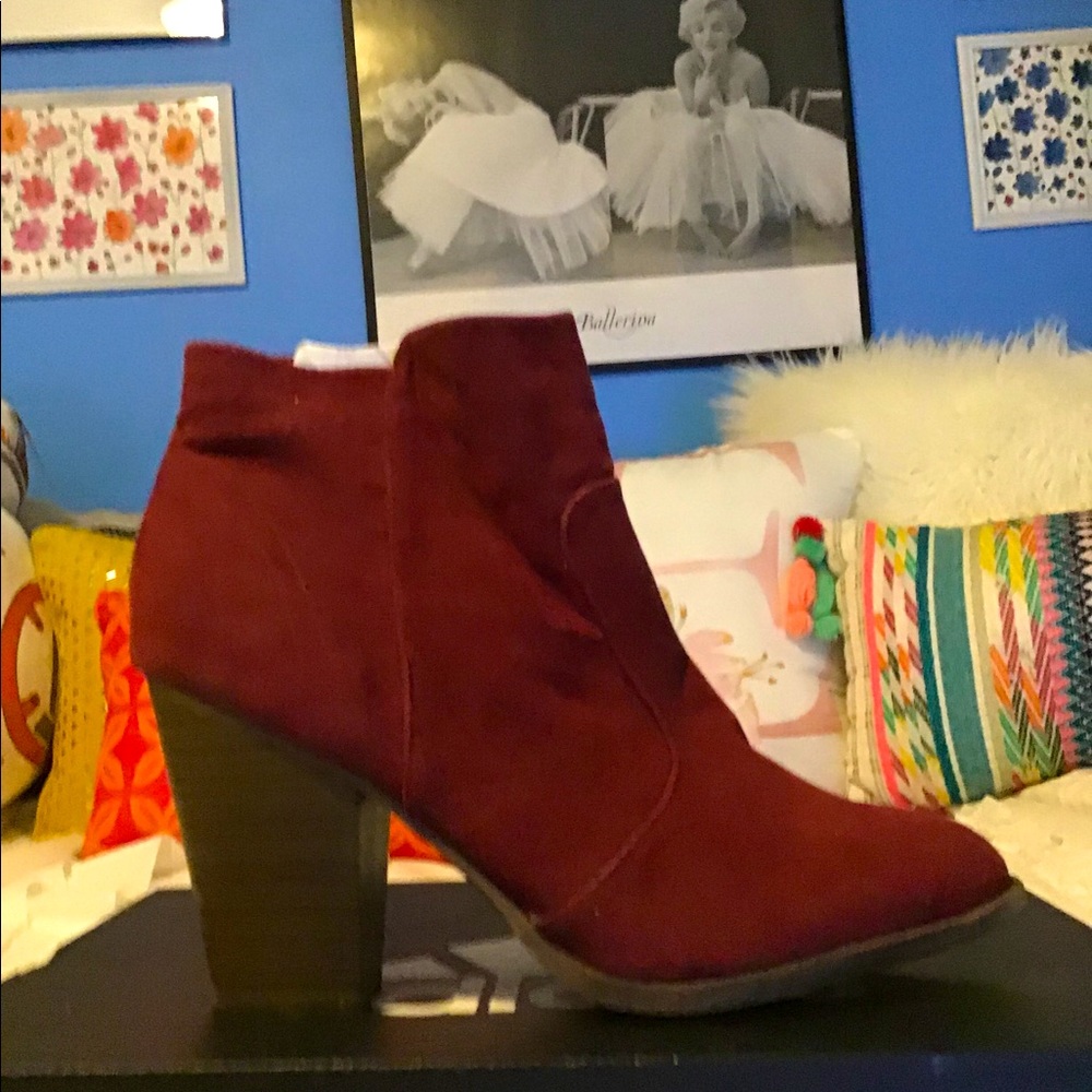 Suede Burgundy Heeled Ankle Boots